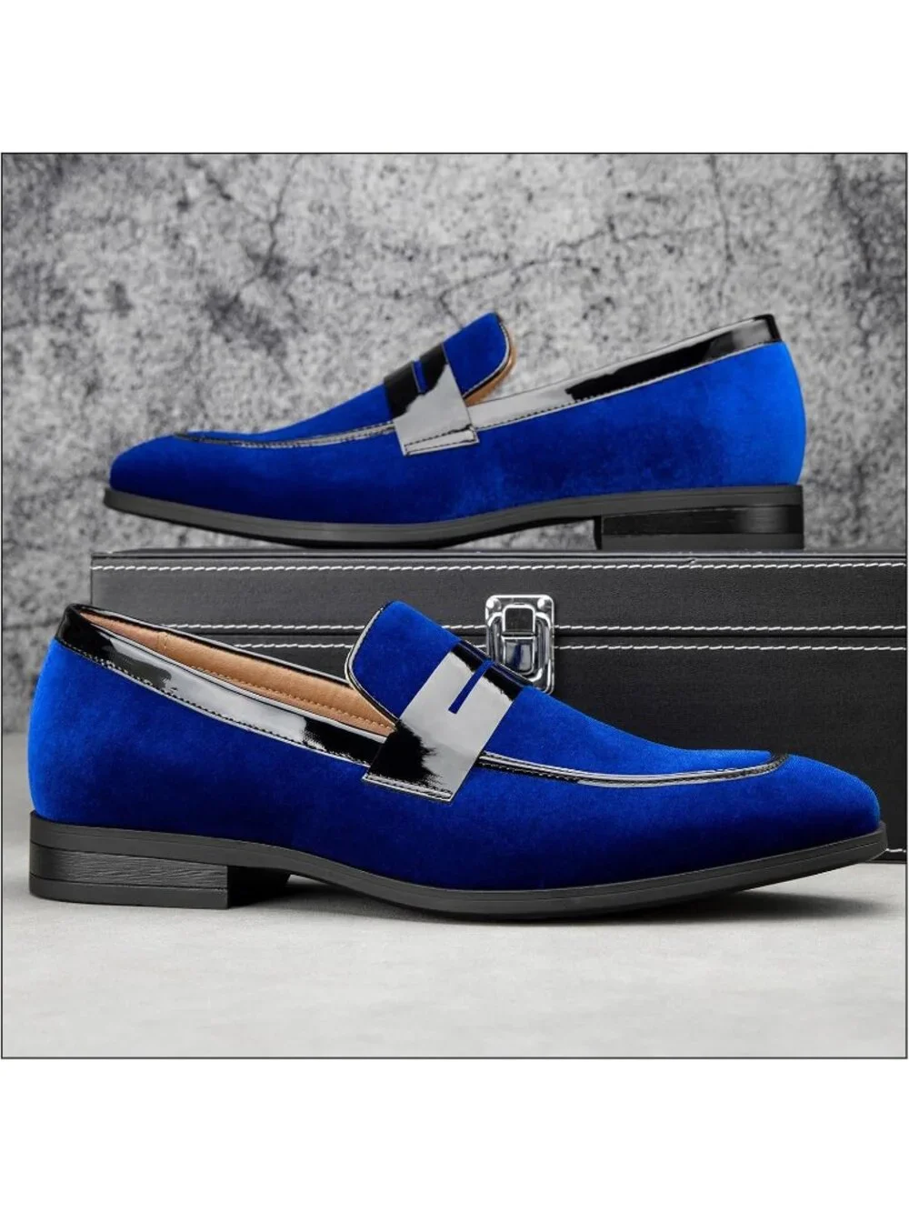 Men's Blue Velvet Tuxedo Classic Slip On Loafer Formal Imported Dress Shoes